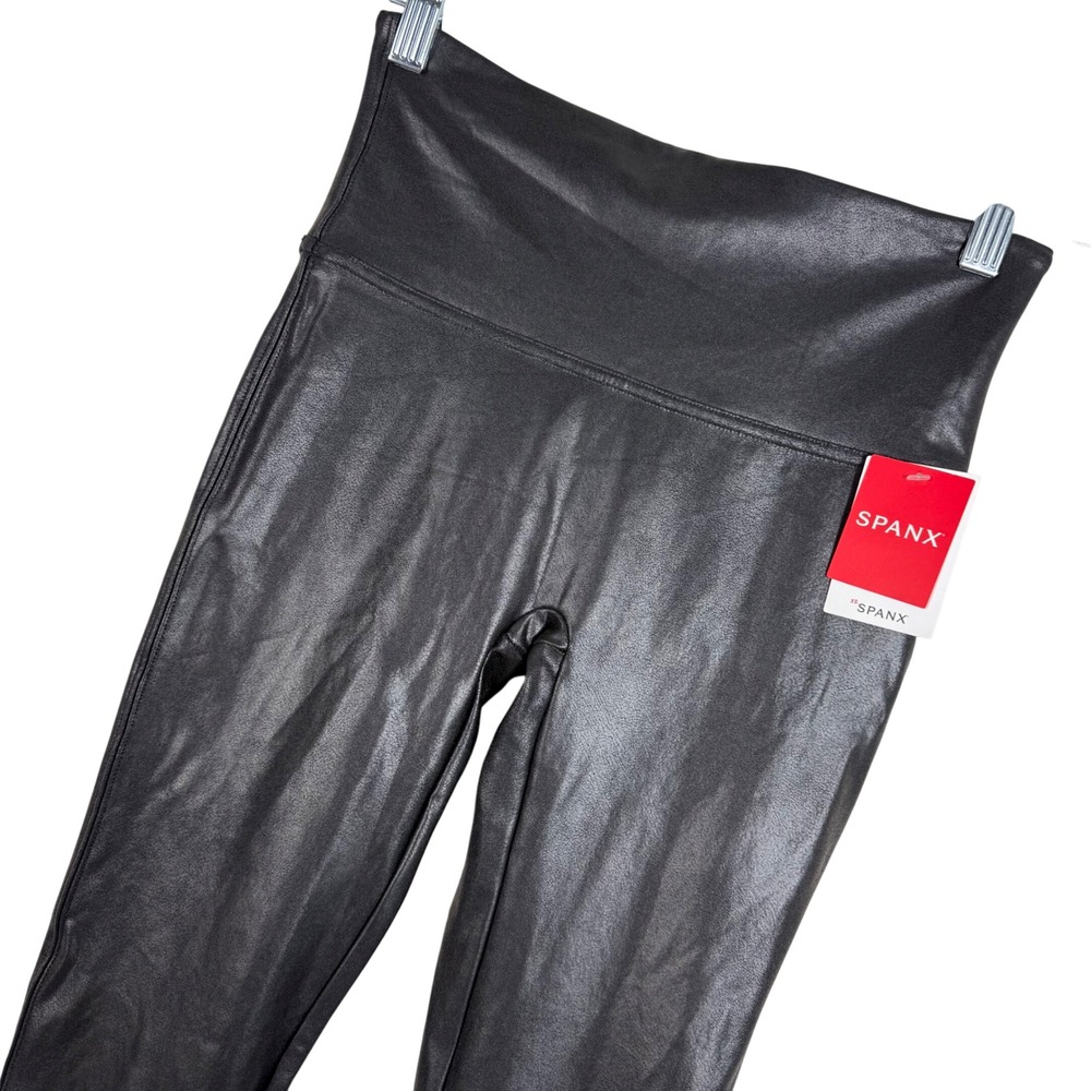 SPANX Faux Leather Leggings Black‎ Womens Medium M/M High Waisted Pants 2437